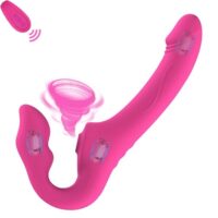 Vibrador Strapless Inversão com Vibrações e Sugador de Clitóris com Controle Remoto