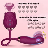 Vibrador de Rosa com Sugador de Clitóris; Estimulador de Ponto G - Monster Pub